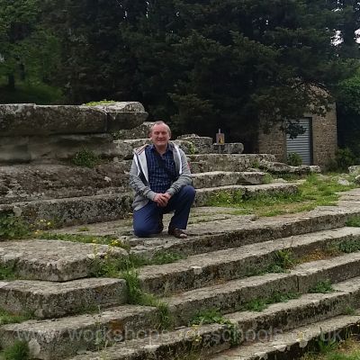 On the steps of a Roman temple