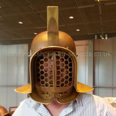 Ron wearing a gladiator helmet