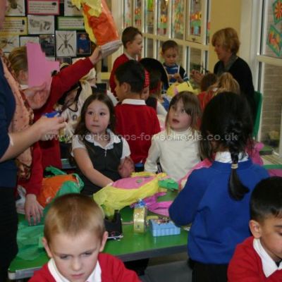 Children making puppets on Pirate Day