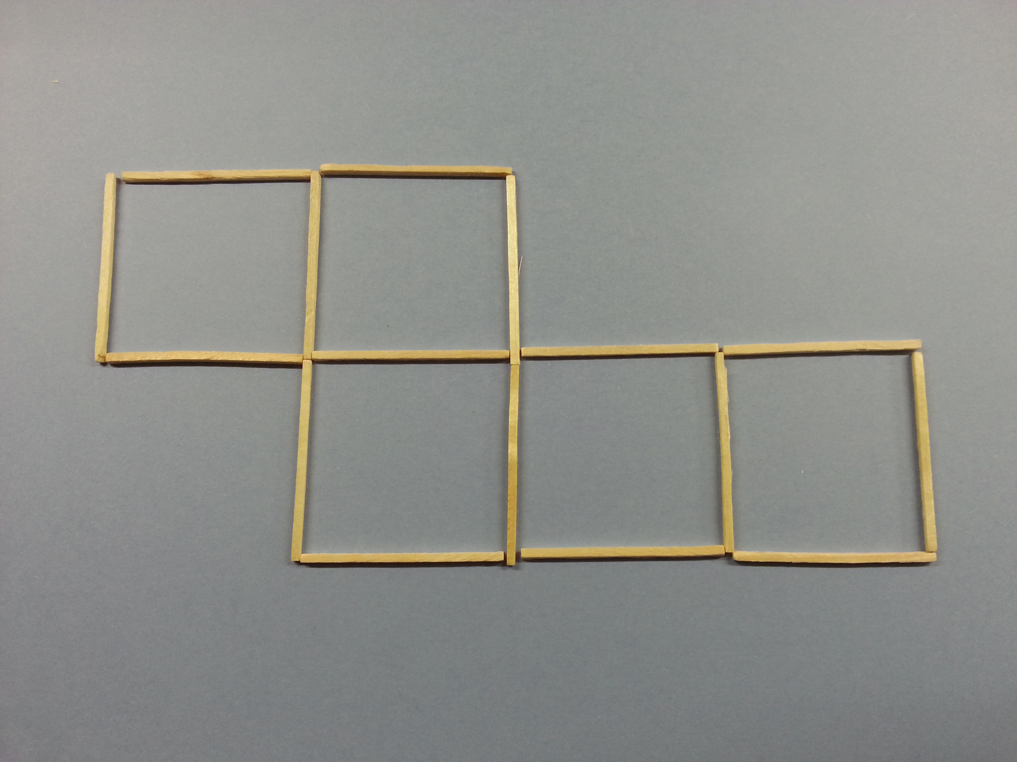 Match puzzle, five squares.