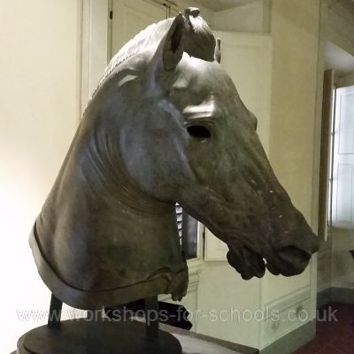 Bronze horses head in the museum
